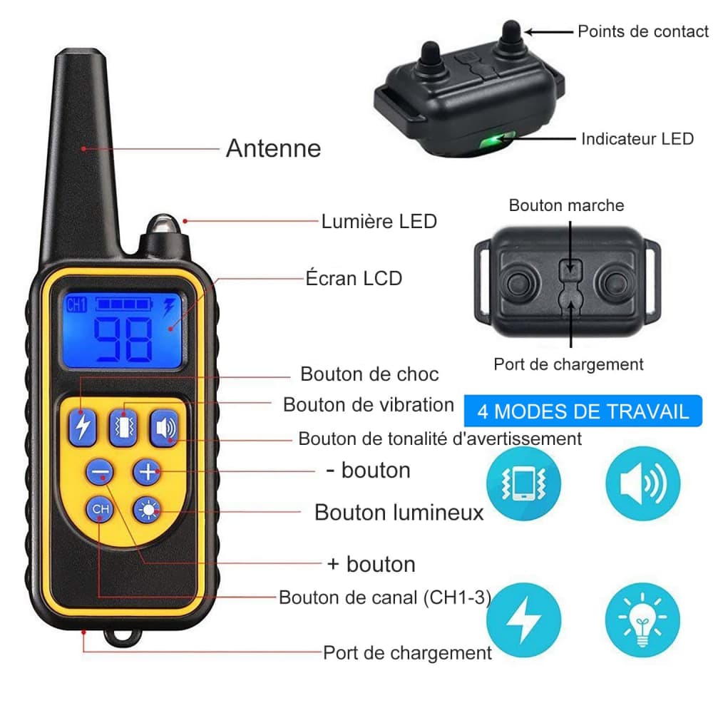 Collier de Dressage Anti-aboiement Etanche Rechargeable pour Chien