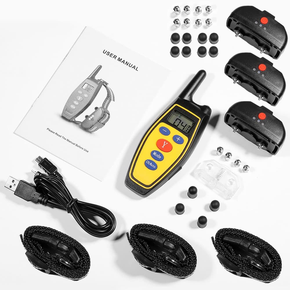 Collier de dressage pour chien 2 en 1 Contrôle automatique anti-aboiement avec télécommande rechargeable et étanche à la pluie pour 3 chiens