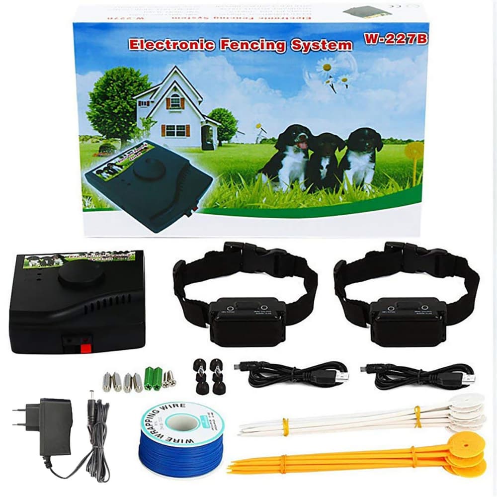 Clôture Anti Fugue Electronique pour Chien avec 2 colliers Rechargeable et Etanche